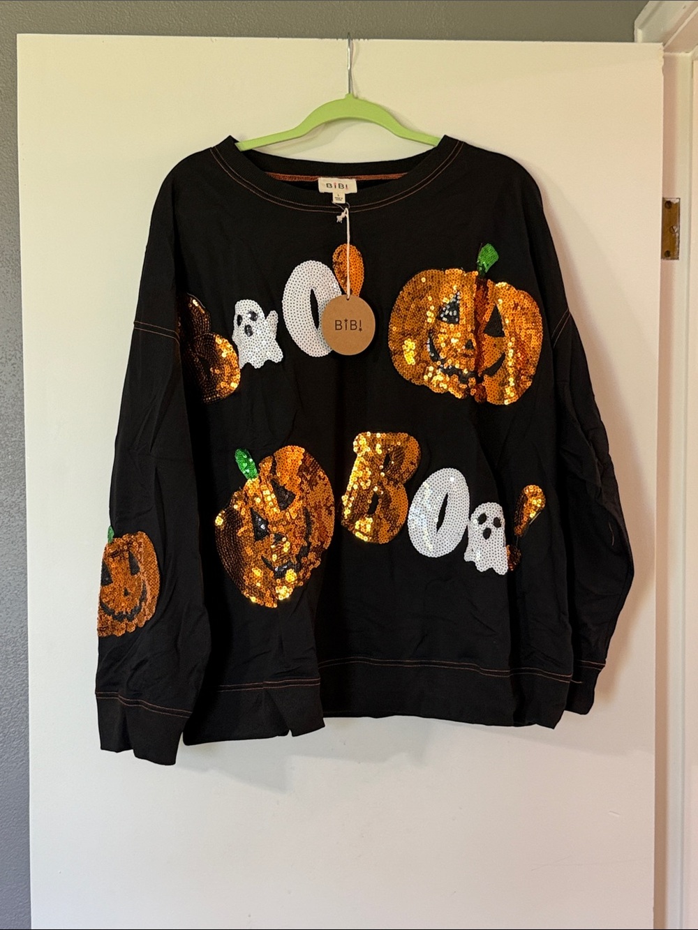 BiBi Black Sequin Pumpkin & Ghost Sweatshirt